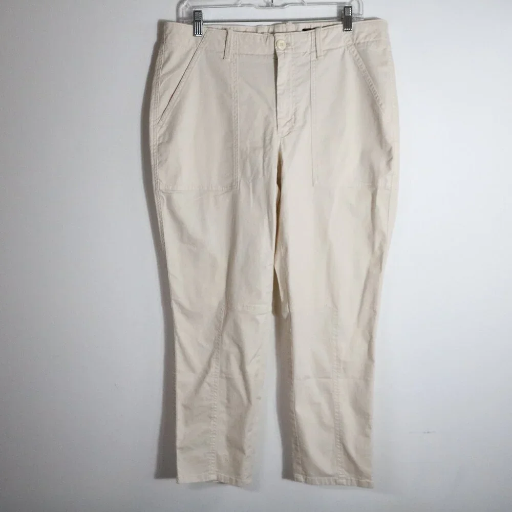Banana Republic Mid Rise Slim Cargo‎ Pant Womens 12 Transition Cream White Ankle